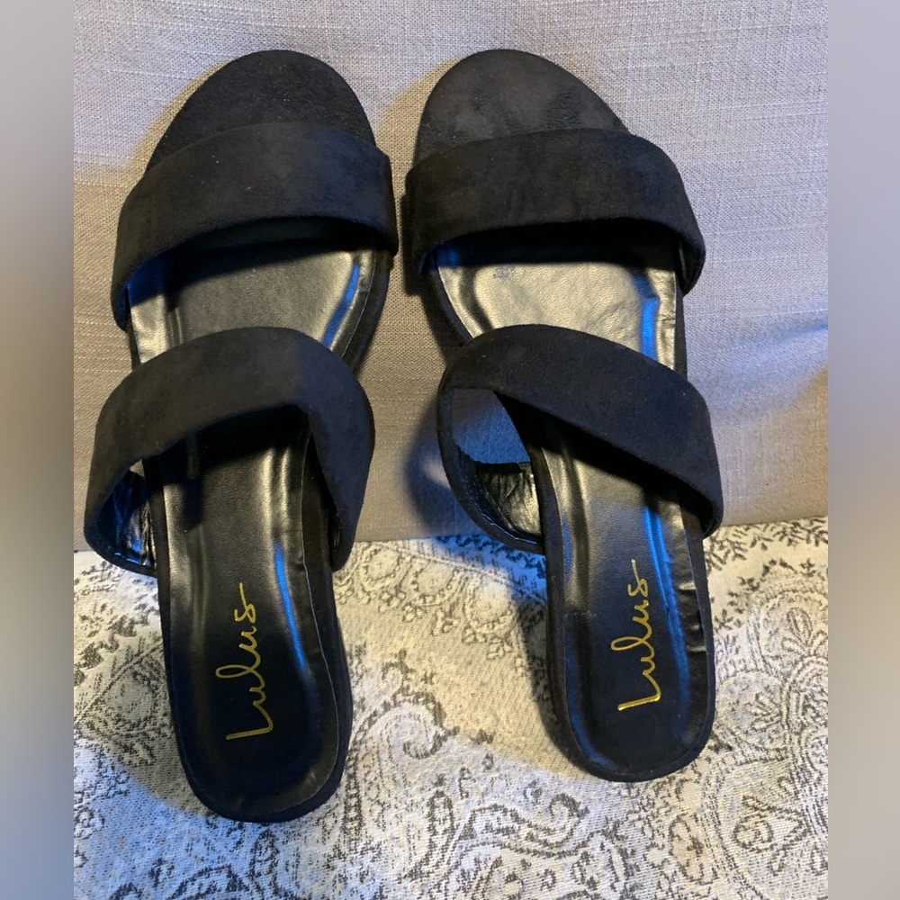 Lulus Black Slide Sandals w/ mini platform